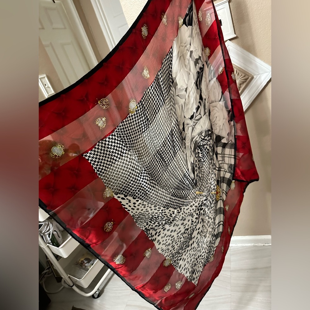 Christian Dior Red and Black Collage Scarf - Picture 3 of 9